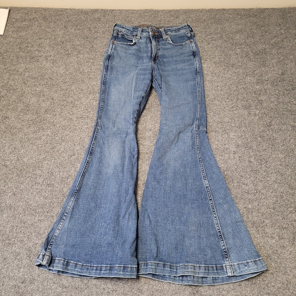 Wrangler Jeans Womens Size 25 Blue Hemp Blend High Rise Retro Bell Bottom Flare